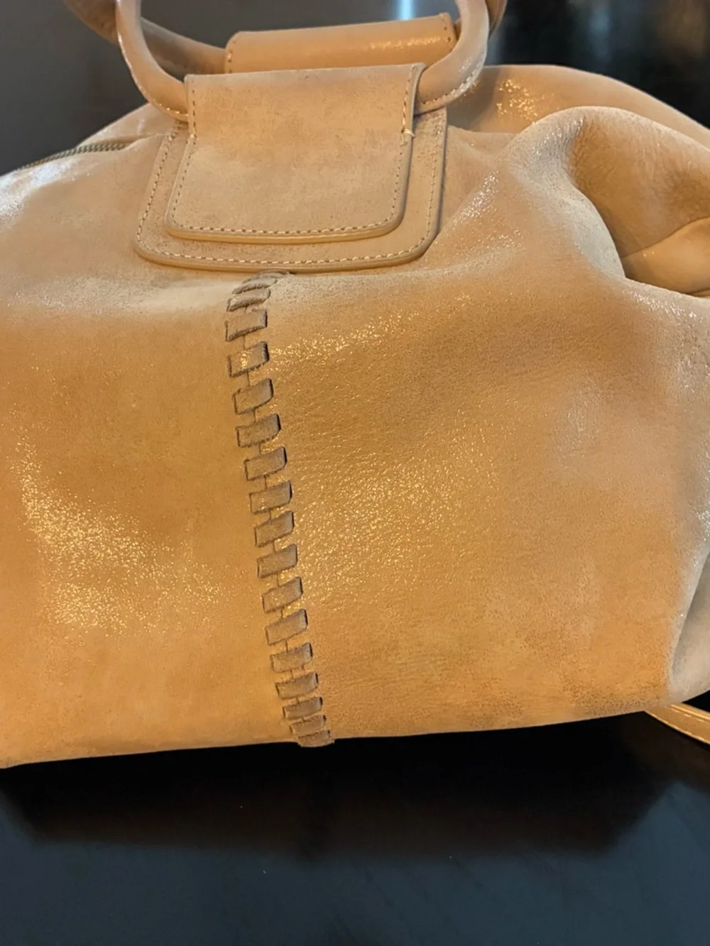 HOBO Soft Cream Leather Hobo with Woven Center Detail - Picture 1 of 5
